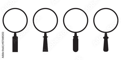 Set of a search and research magnifying glass icon. Lens, look magnifier, loupe sign. Vector Illustration.
