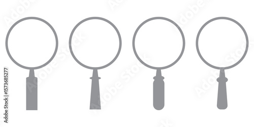 Set of a search and research magnifying glass icon. Lens, look magnifier, loupe sign. Vector Illustration.