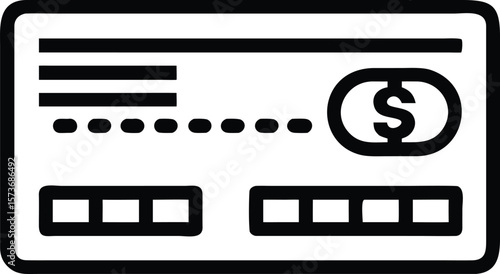 Illustration of a credit card with a dollar sign and rectangular details in black and white