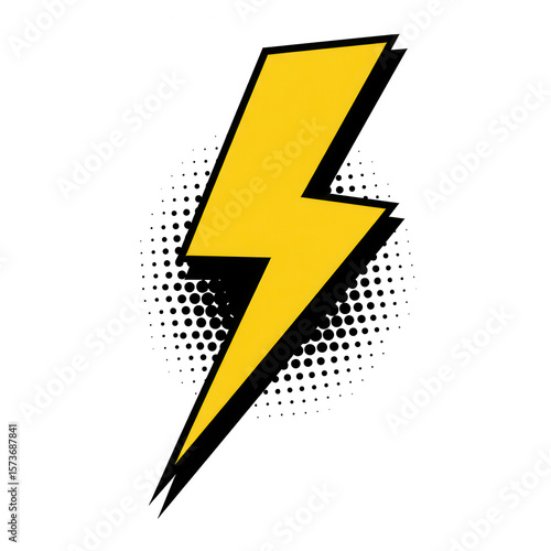 Bold yellow lightning bolt graphic with halftone effect isolated on transparent background