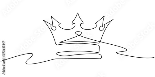 Crown continuous one line drawing and minimalist style isolate outline vector illustration, Continuous one line drawing of king crown vector. Royal crown in single line draw illustration Editable