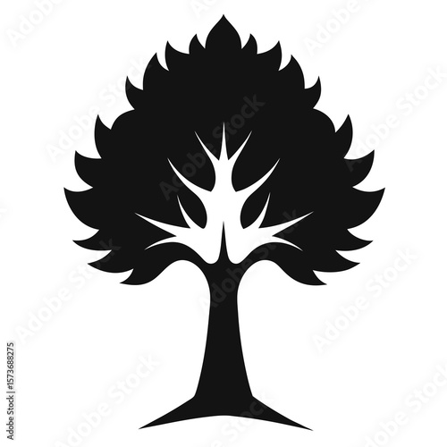 Sycamore tree vector silhouette illustration isolated on white background