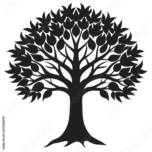 Sycamore tree vector silhouette illustration isolated on white background