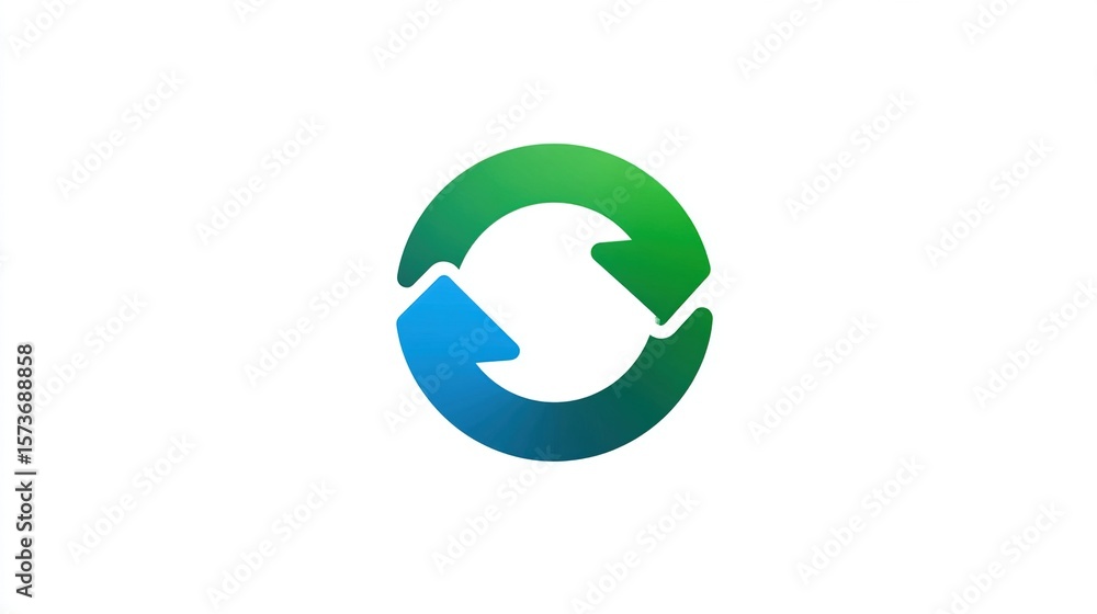 Arrow circle; green and blue gradient circular flow symbol on white backdrop Arrow circle; green and blue gradient circular flow symbol on white backdrop