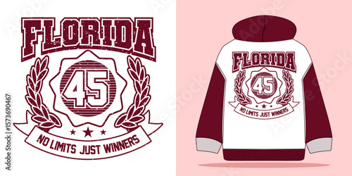 Vintage Florida college varsity typography in grunge style. Ideal for t shirt, sweatshirt, jacket, and streetwear fashion