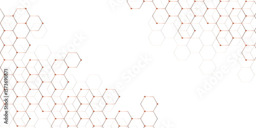 Science network pattern red Hexagonal abstract background. Big Data Visualization structure elements . Health care and science medical pattern innovation. Template design with concept Dots and lines.