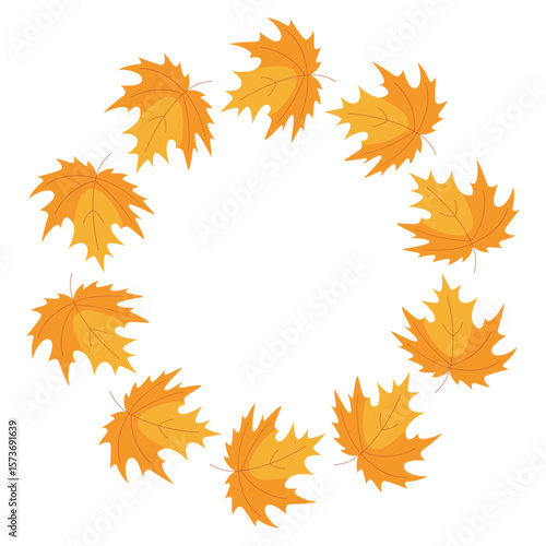 Maple Leaf Wreath Illustration. Flat Style Autumn Frame