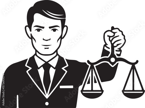 Lawyer holds scales of justice, a symbol of legal profession and fair judgment.