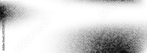 Grunge halftone gradient texture. Black pixelated grange backdrop. Weathered grit noise background. Damaged glitched print overlay. Fade gritty sand wallpaper. Vector smudged halfton texture