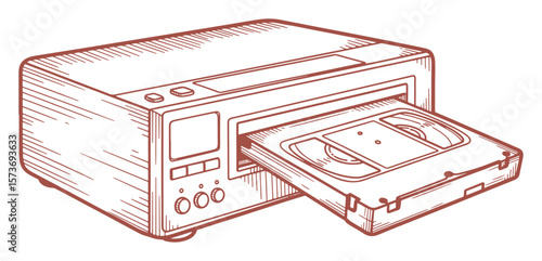Vintage Sketch of a VHS Player with a Tape Partially Inserted