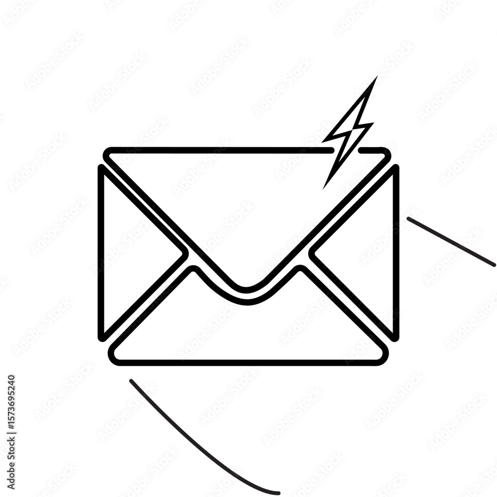 Outlined urgent email icon with envelope and lightning bolt. Clean and professional for UI/UX use. Outlined urgent email icon with envelope and lightning bolt. Clean and professional for UI/UX use.
