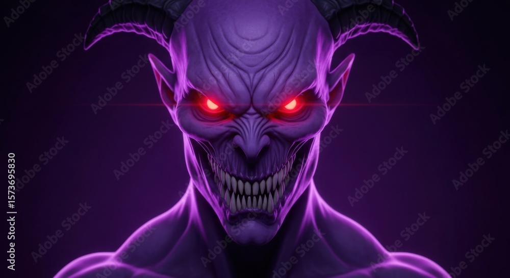 Fototapeta premium Close up of a menacing demon with glowing red eyes and sharp teeth