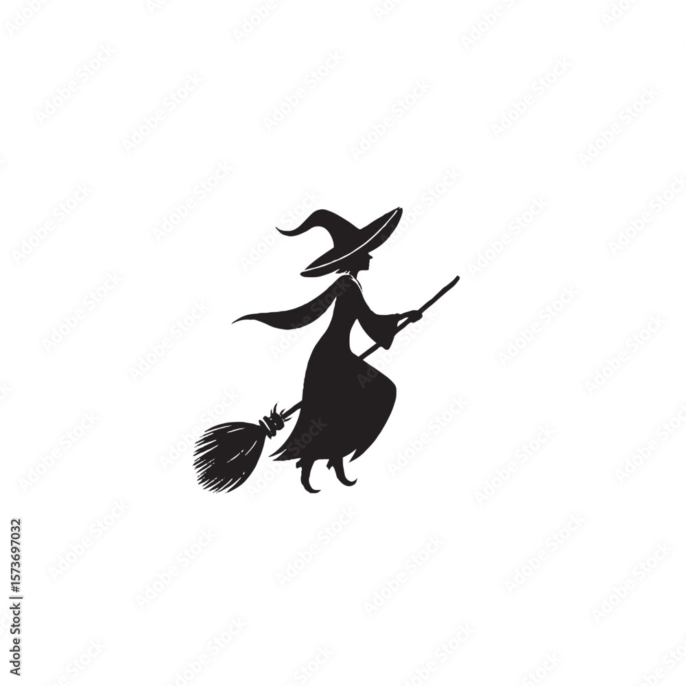 Fototapeta premium Witch on Broomstick Silhouette – Halloween Magic, Fantasy Flight & Spooky Charm