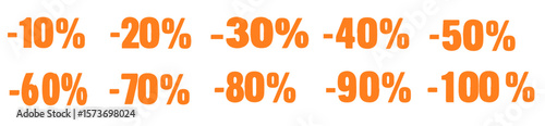 Great discounts of ten to hundred percent are indicated using orange digits for promotion, silhouette