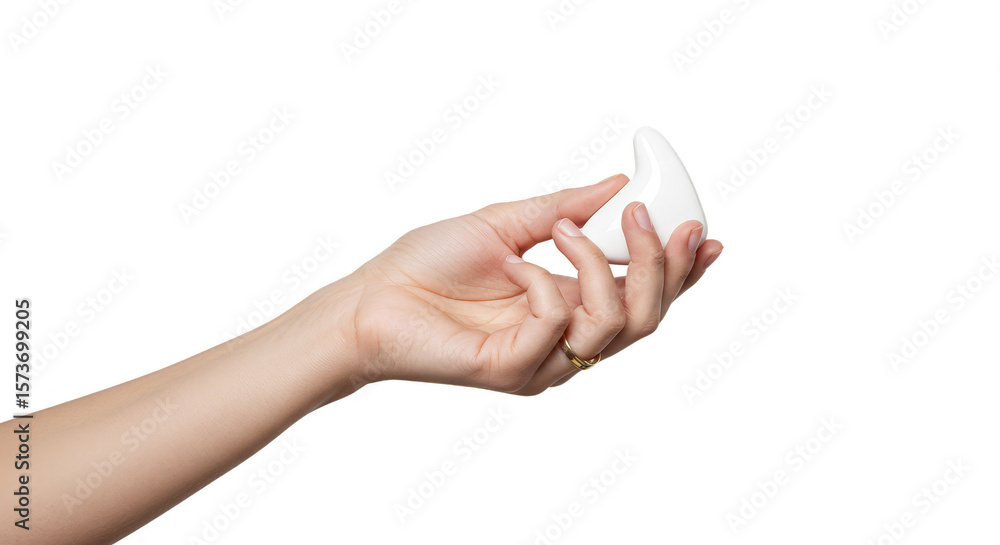 Isolated Studio Shot of Woman Hand Holding White Object Isolated Studio Shot of Woman Hand Holding White Object