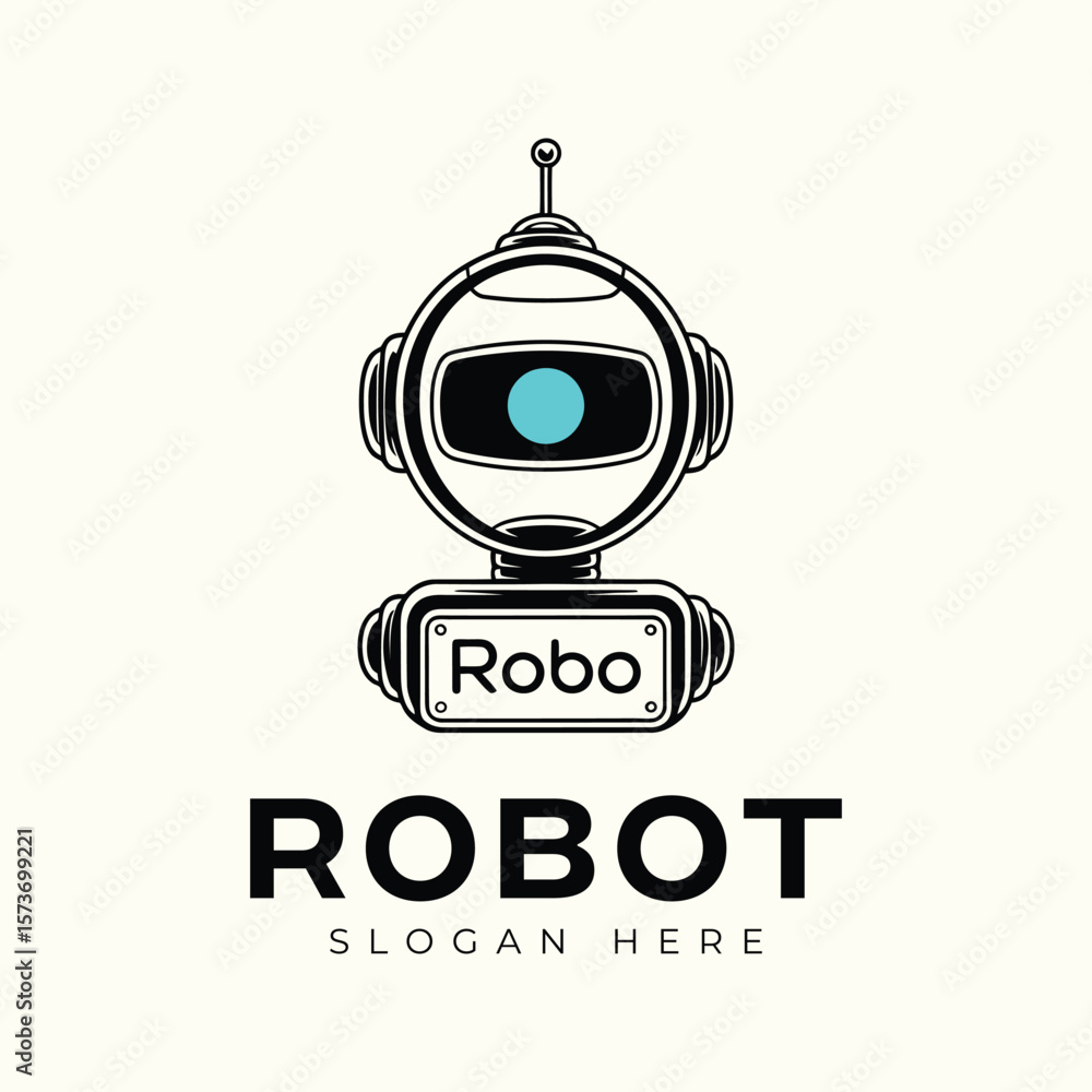 Fototapeta premium One-eyed robot logo, unique robot logo, tech logo, modern logo, robo typography