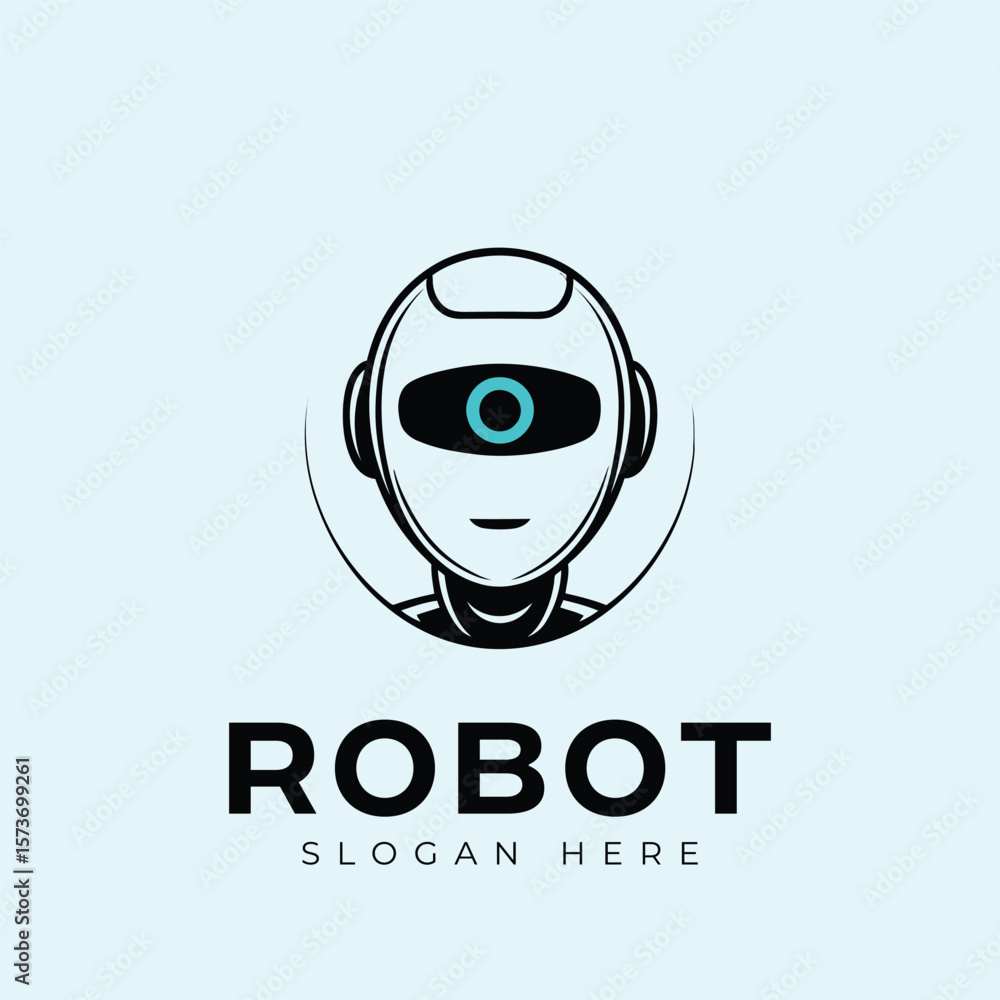 Obraz premium Minimal One-eyed robot face logo, unique robot logo, tech logo, modern logo