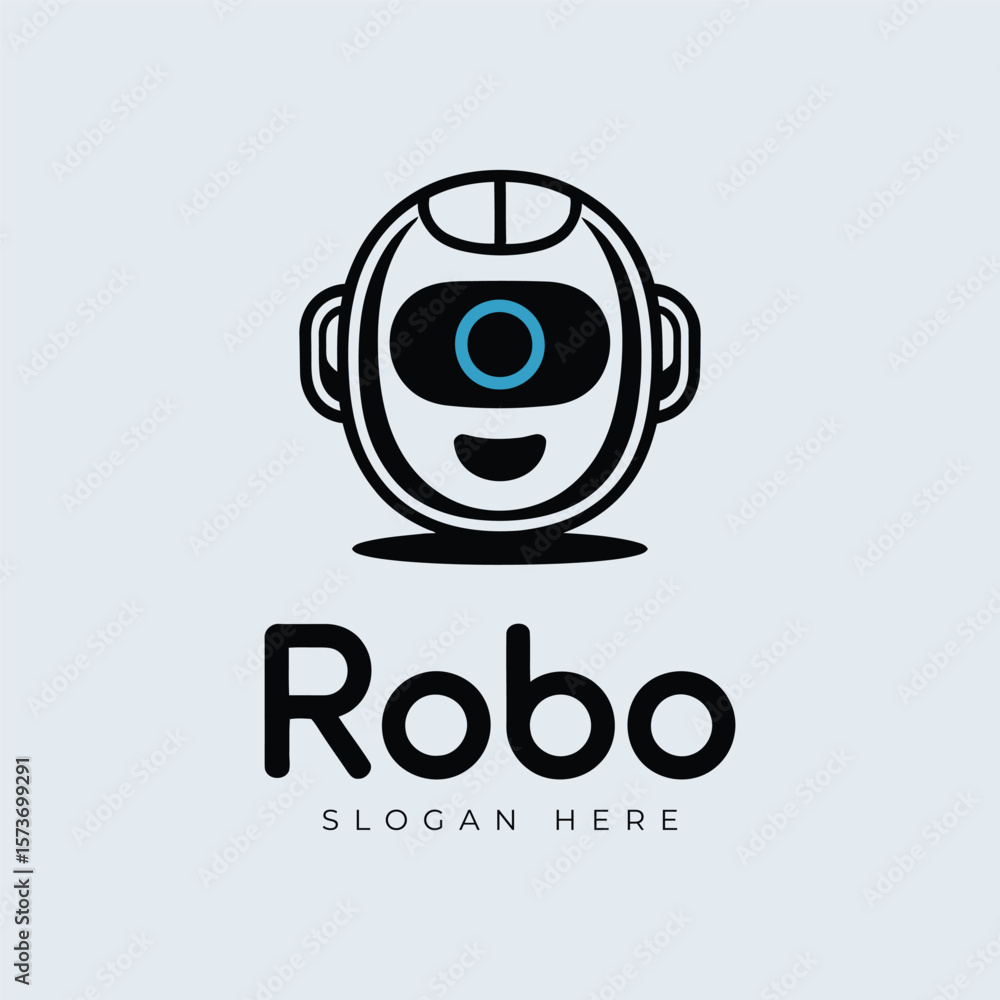 Obraz premium Minimal One-eyed robot face logo, unique robot logo, tech logo, modern