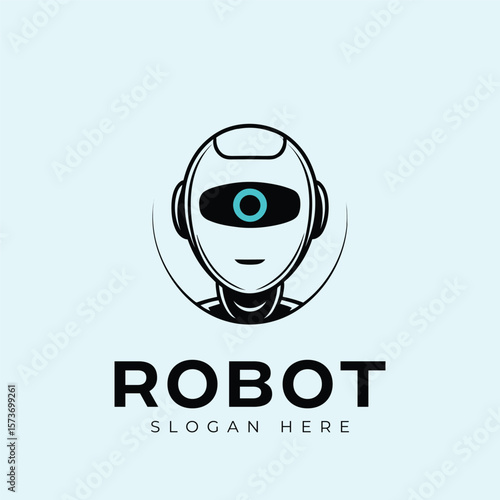 Minimal One-eyed robot face logo, unique robot logo, tech logo, modern logo