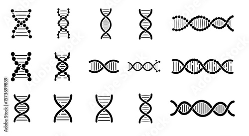 Diverse DNA structures and representations showcased in a vector art compilation for science and genetics applications, silhouette