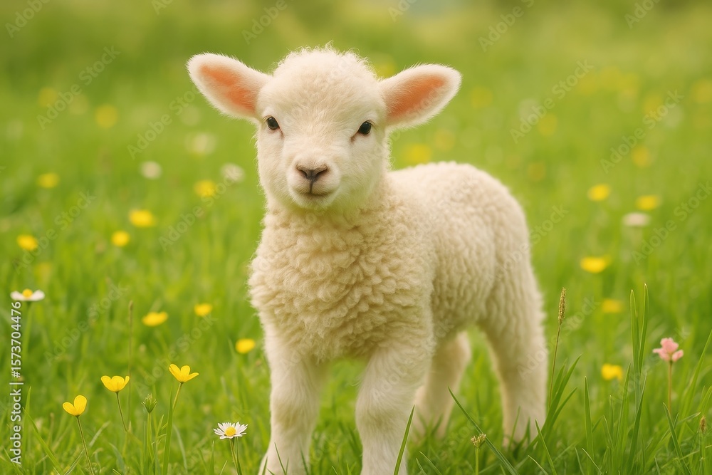 Adorable Young Lamb in Pastoral Spring Meadow Setting Adorable Young Lamb in Pastoral Spring Meadow Setting