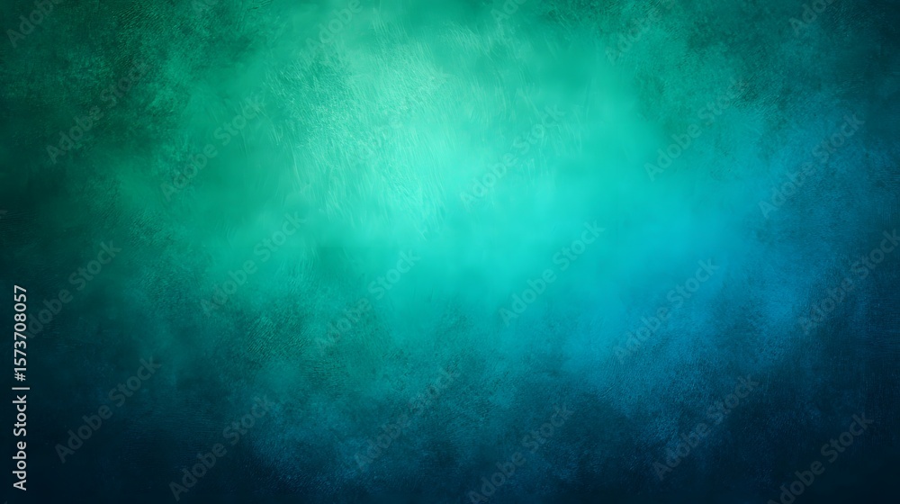 Fototapeta premium Tranquil gradient background transitioning from teal to emerald green featuring a soft textured pattern and a gentle vignette effect for a calming atmospheric aesthetic