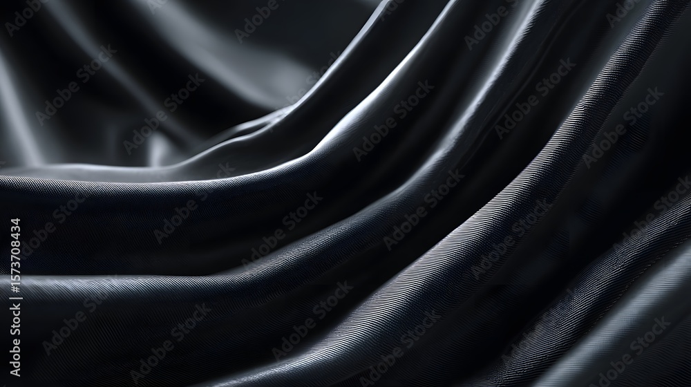 Obraz premium Luxurious shiny black satin fabric cascades in a mesmerizing wave like motion creating an elegant and reflective surface