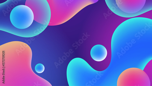 Abstract colorful fluid shapes and spheres, perfect for background designs, web graphics, and artistic projects needing vibrant elements.