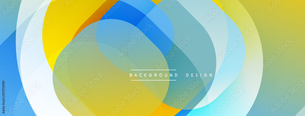 Fototapeta premium Abstract design features overlapping circles, vibrant colors. Yellow, blue, green hues create dynamic visual effect. Modern background texture.
