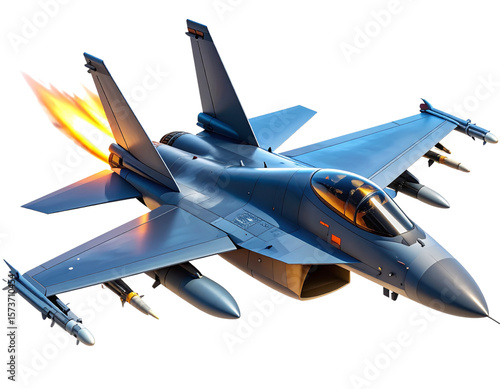 Side View of Fifth-Gen Stealth Fighter with Afterburner Glow, Combat Ready Mode, Isolated on Transparent Background”