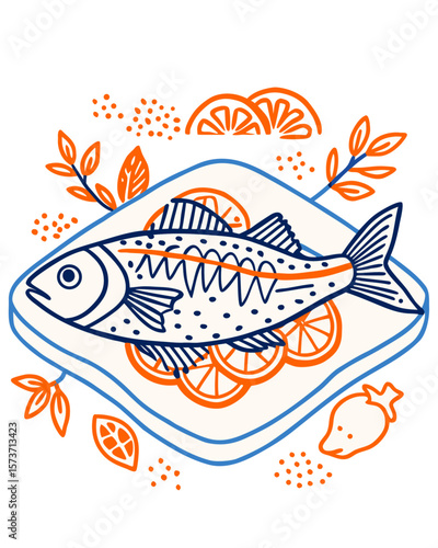 A fish with lemon wedges illustration