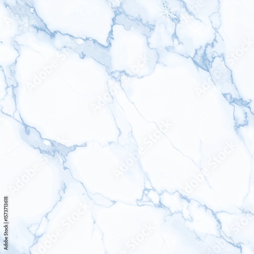 Winter White Marble Vector Background – Frosty Blue Veins & Snowflake Accents for Seasonal Branding