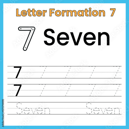 tracing,number,seven,worksheet,handwriting,practice,education,children,preschool,kindergarten,digit,numeral,counting,learning,activity,math,page,numeric,writing,kids,school,printable,homeschool,number