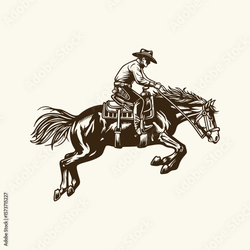 Wallpaper Mural Cowboy Riding Horse, Western Rodeo Illustration, Jumping Horse Rider Vector, Vintage Wild West Clipart Torontodigital.ca