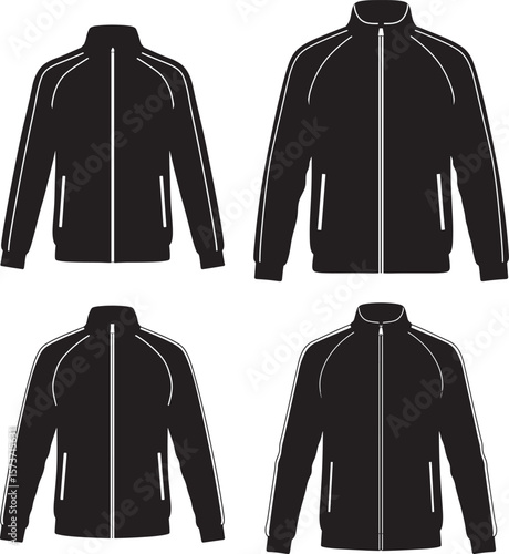 Black athletic jacket with hood front view silhouette