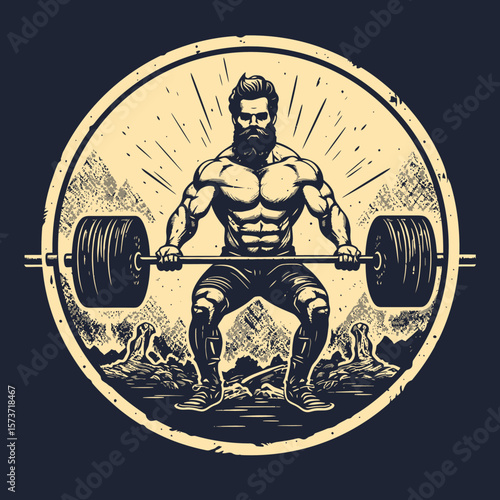 A logo of a man doing dead lifts at the gym