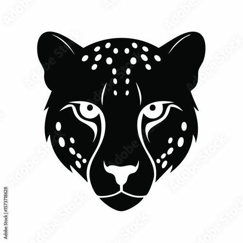 Silhouette of a cheetah's head, viewed from the side, with its sleek, aerodynamic features and piercing eyes that reflect