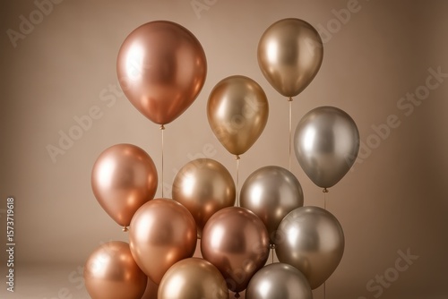 Wallpaper Mural Elegant metallic balloons in rose gold and champagne hues floating against clean white background for celebration themes Torontodigital.ca