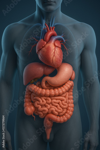 3d rendered illustration of a human body. Human digestive system