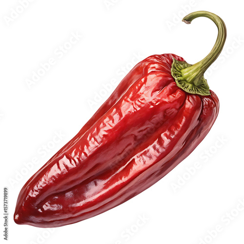 Shiny red pepper with green stem isolated on transparent background