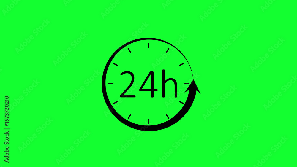 Twenty four hour icon depicting continuous availability on green background for design elements Twenty four hour icon depicting continuous availability on green background for design elements