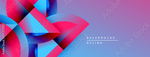 Abstract vibrant shapes overlap, creating dynamic gradient effect. Purple, blue, pink hues dominate composition. Minimal text present.