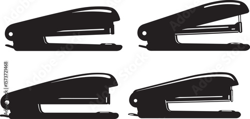 Simple black office stapler isolated on white background silhouette