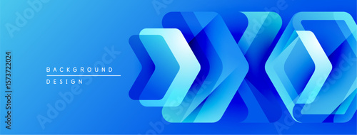 Abstract blue layers create dynamic background. Modern design features overlapping shapes, gradients, sleek visual appeal.