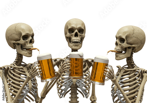 Illustration Skeletons Toasting with Beers in Transparent Background for Halloween