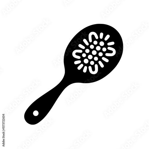 Black silhouette of a paddle hairbrush with round bristle holes representing grooming, personal care, and hairstyling tools