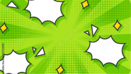 Vibrant green comic book style explosion effect suitable for dynamic and energetic graphic designs and illustrations.