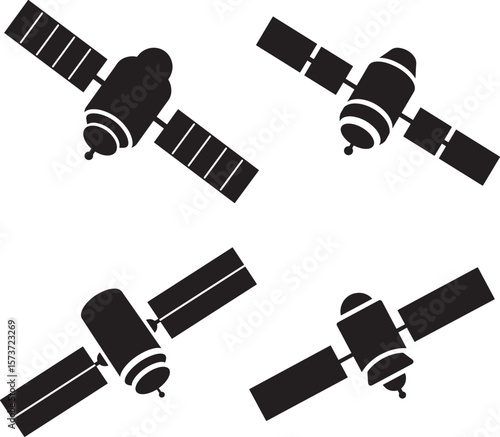 Detailed silhouette of a satellite orbiting earth in outer space