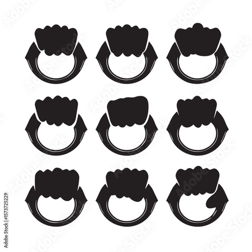 brass knuckles silhouette set, Black & White silhouette set