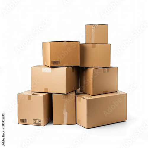 A stack of cardboard boxes isolated on a transparent background